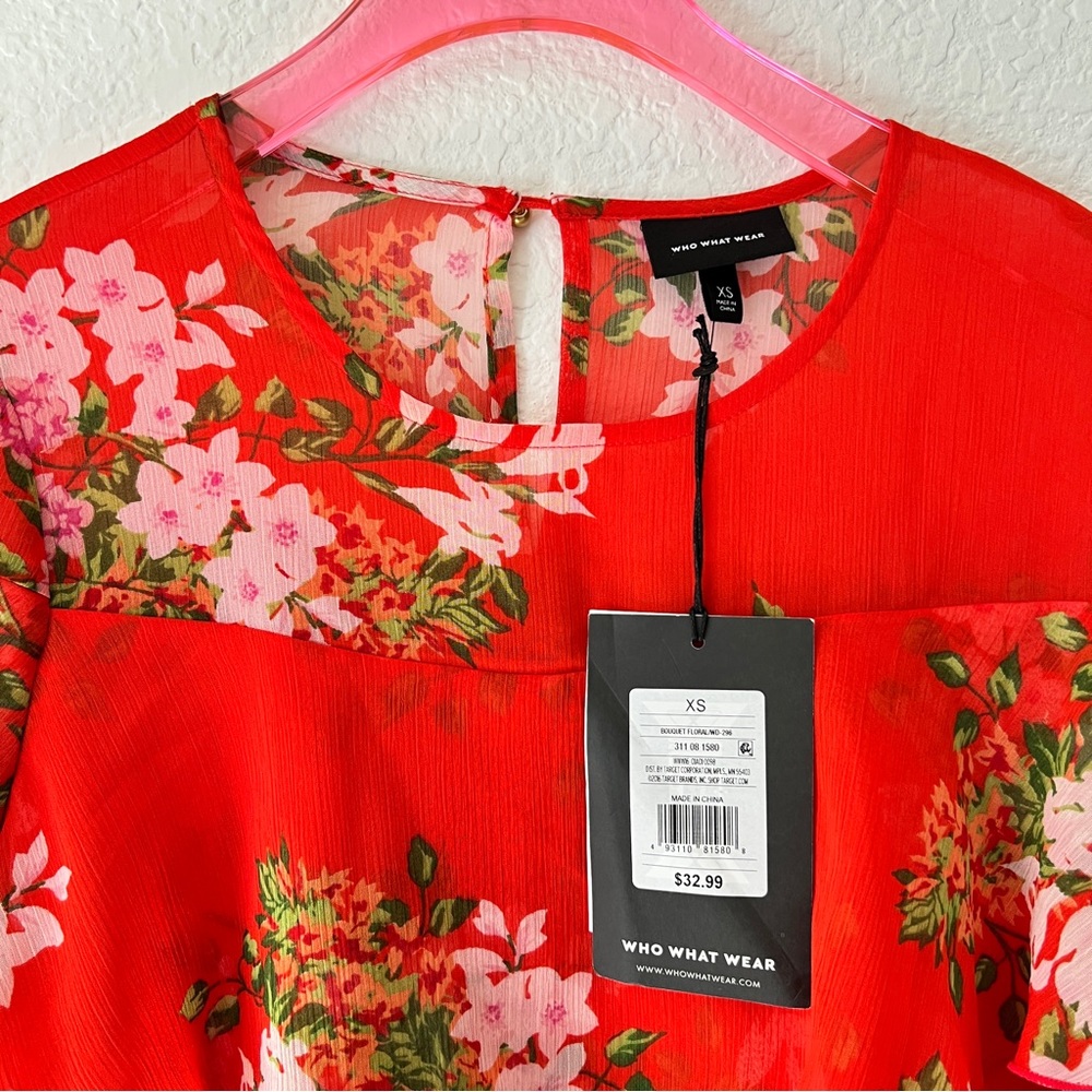 NWT Who What Wear Ruffle Tiered Bouquet Floral Dress Size X-Small - Picture 4 of 9